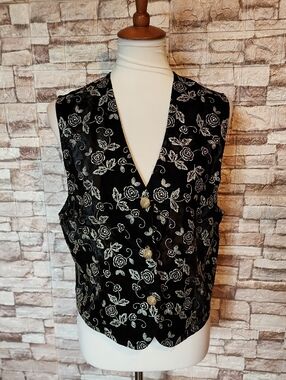 Gloria Lance Black Floral Vintage  Vest